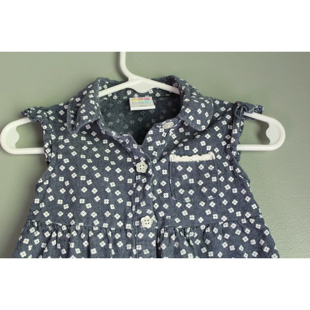 Healthtex Baby Girl Dress 100% Cotton Blue White Flowers Size 12m